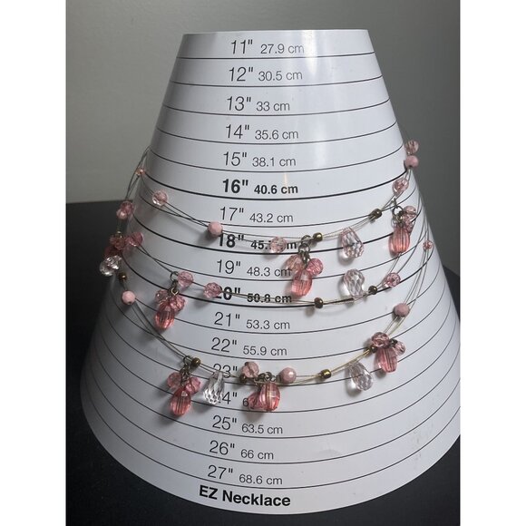 Multi Layered Necklace With Adjustable Chain & Pink Beads - Picture 2 of 4